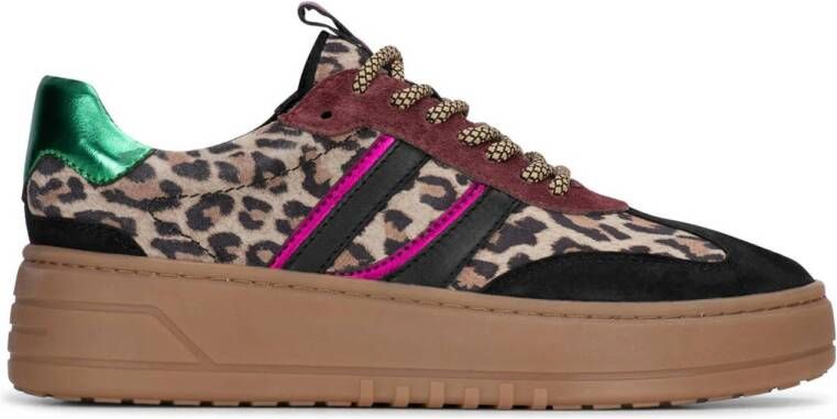 PS Poelman ANEMONE Dames Sneaker Zwart met dierenprint