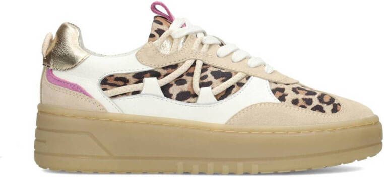 PS Poelman Anemone leren sneakers beige wit panter