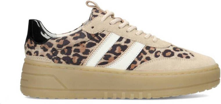 PS Poelman Anemone leren sneakers met panterprint bruin beige