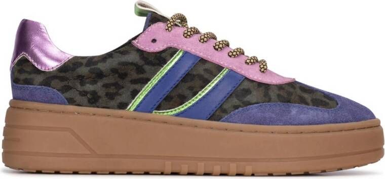 PS Poelman Anemone suède sneakers paars panterprint