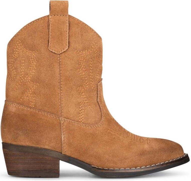 PS Poelman Bila suède cowboylaarzen cognac Bruin Meisjes Suede Effen 38