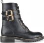 PS Poelman Dames DUNGABALL PU Imitatieleren Biker Veter Laarzen Boots met Gouden Gespen en Rits Zwart - Thumbnail 1