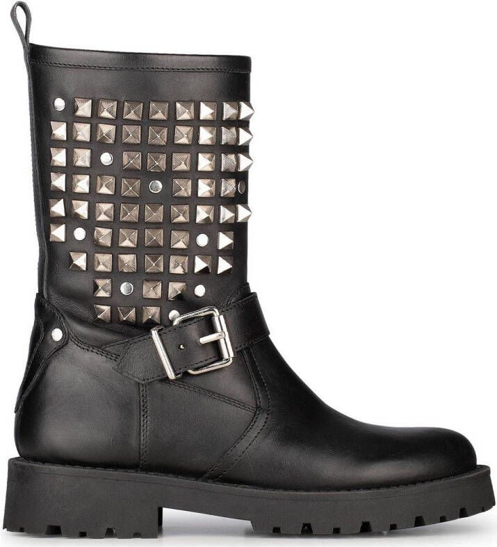 PS Poelman Lein leren bikerboots zwart