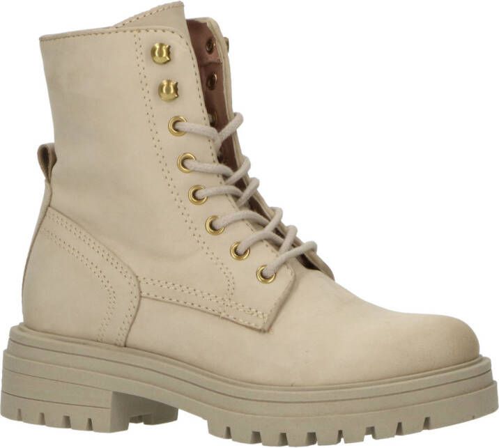 PS Poelman Mink-83 leren veterboots beige Meisjes Leer Effen 31