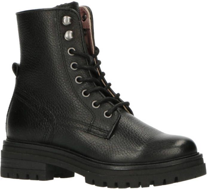 PS Poelman Mink-83 leren veterboots zwart Meisjes Leer Effen 31