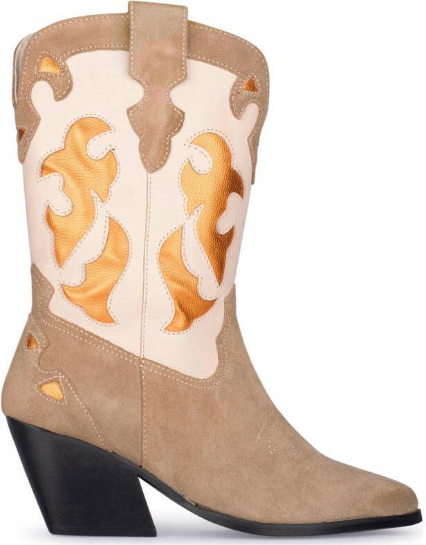 PS Poelman Lola suède cowboylaarzen beige