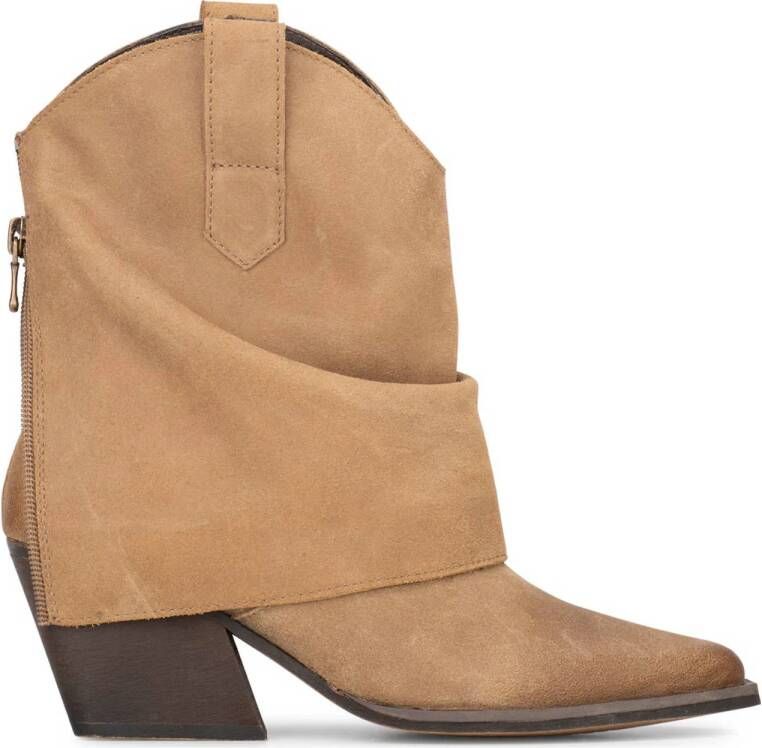 PS Poelman Lara suède cowboylaarzen met flap beige