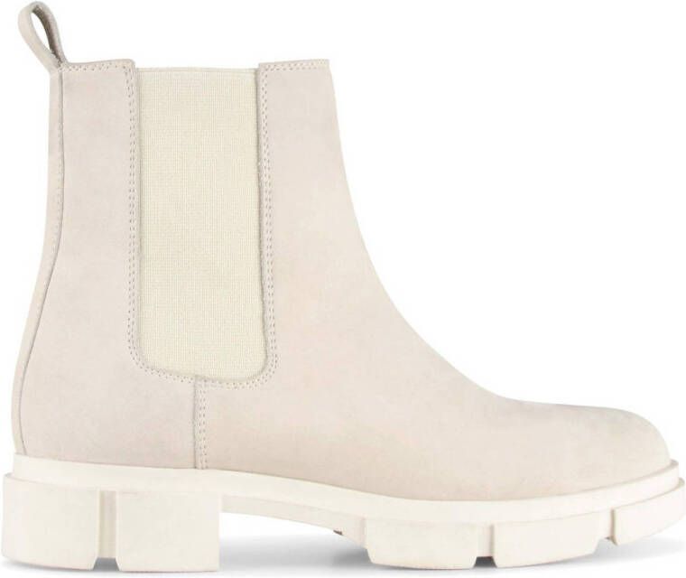 PS Poelman Lynn Dames Nubuck Leren Chelsea Korte Enkellaarzen met Elastiek Licht Beige Taupe