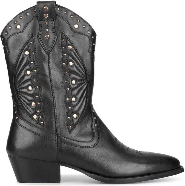 PS Poelman Moco leren cowboylaarzen met studs zwart