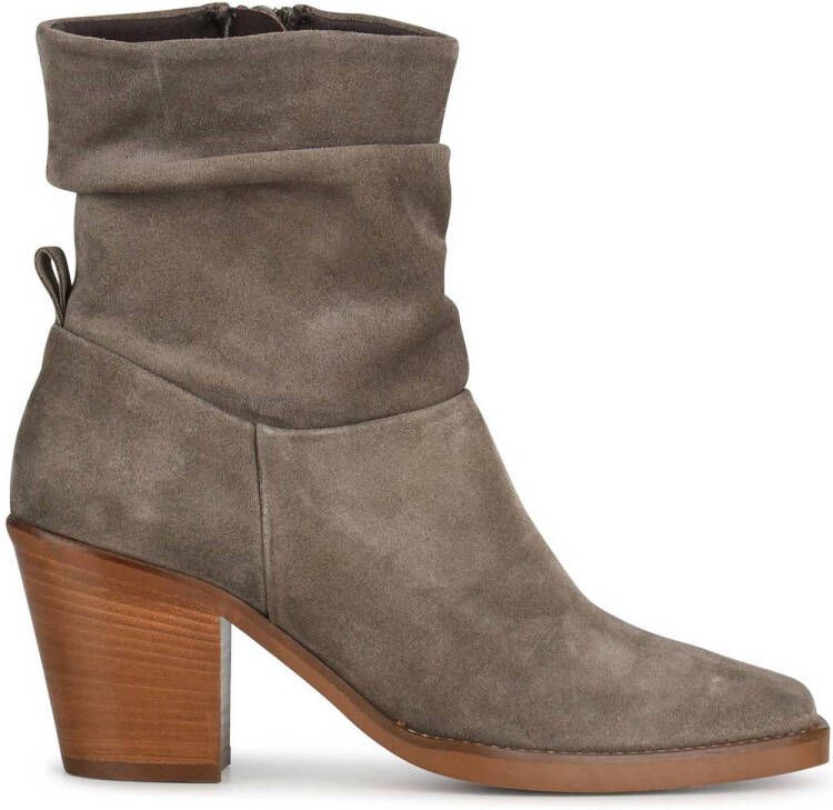 POELMAN Haklaars Taupe Suede Enkellaars met hak Dames