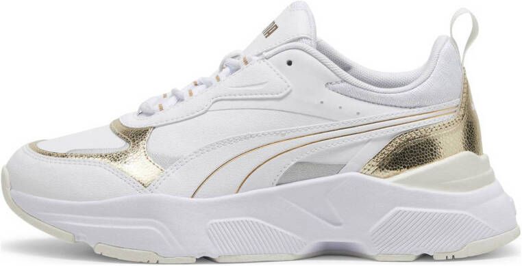 PUMA Cassia Metallic Shine Dames Sneakers White- Gold- Silver-Vapor Gray