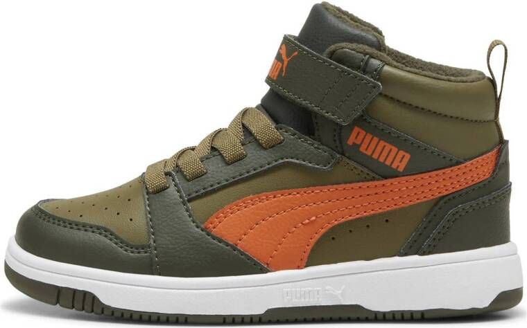 Puma Rebound v6 Mid sneakers olijfgroen oranje