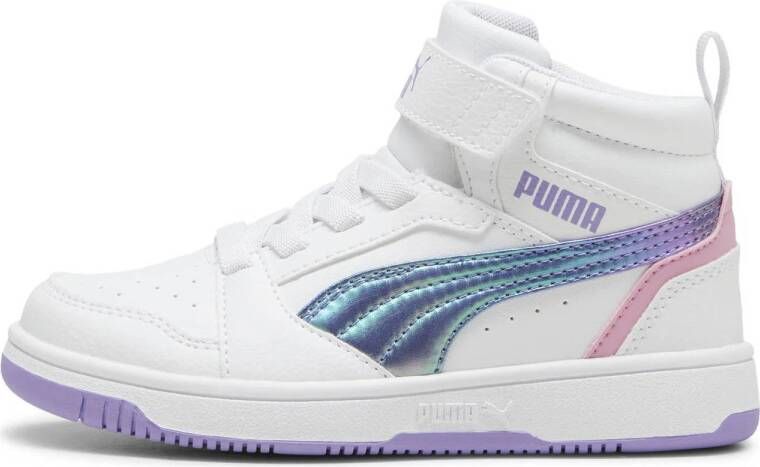 Puma Rebound v6 Mid sneakers wit lila oudroze Jongens Meisjes Imitatieleer 28