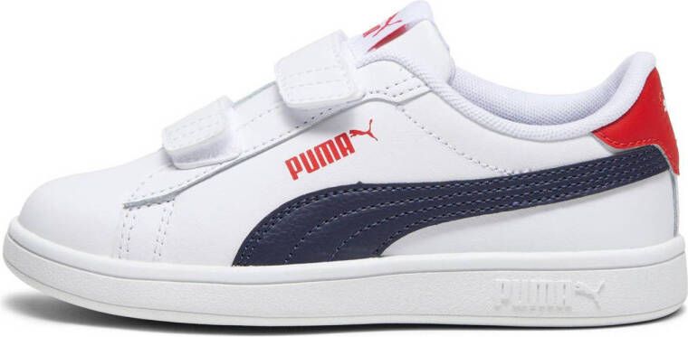 Puma Smash 3.0 sneakers wit donkerblauw rood Jongens Meisjes Imitatieleer 30