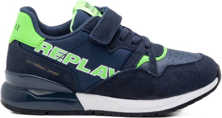 REPLAY Shoot JR 9 suède sneakers donkerblauw groen