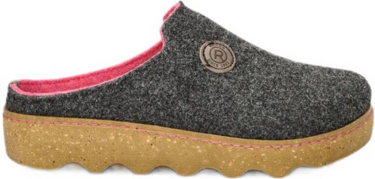 Rohde Comfortabele grijze pantoffel met roze details Black Dames