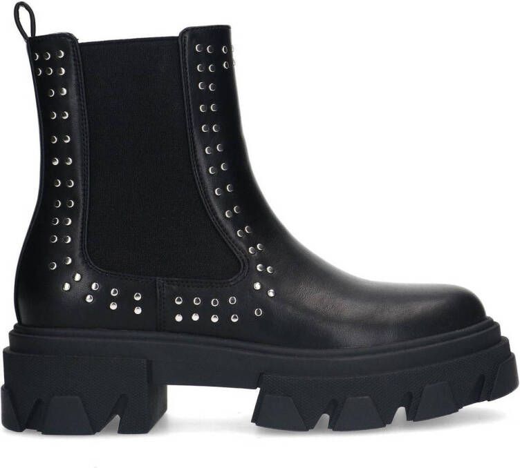 Sacha Dames Zwarte chelsea boots met zilverkleurige studs