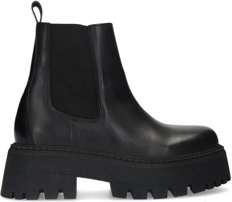 Sacha Dames Zwarte platform chelsea boots