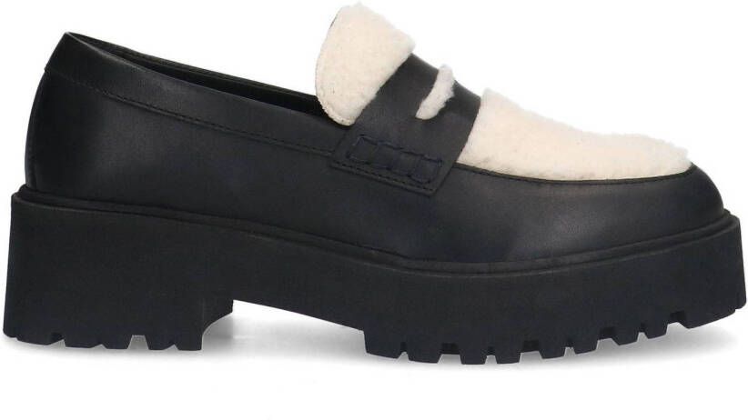 Sacha Dames Zwarte leren loafers met teddy details