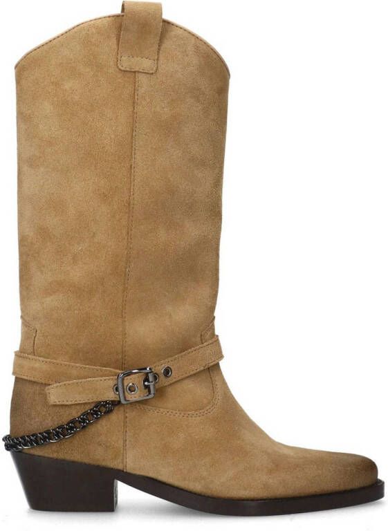 Sacha Dames Beige suède cowboylaarzen met buckle