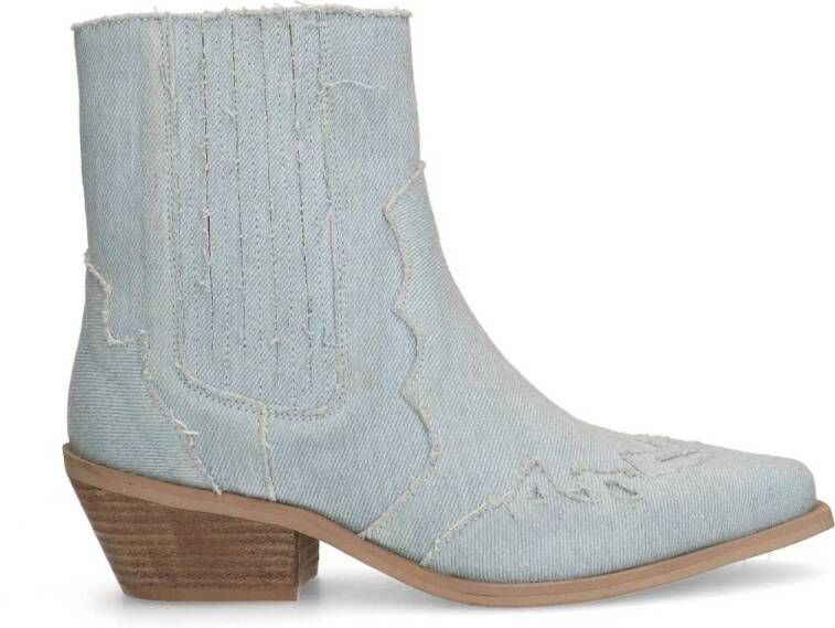 Sacha Dames Lichtblauwe denim western enkellaarsjes