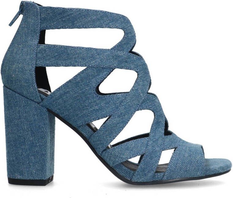 Sacha Dames Denim opengewerkte sandalen met hak