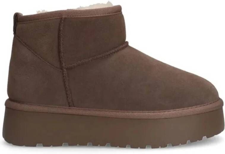 Sacha Dames Taupe suède enkelboots met wol