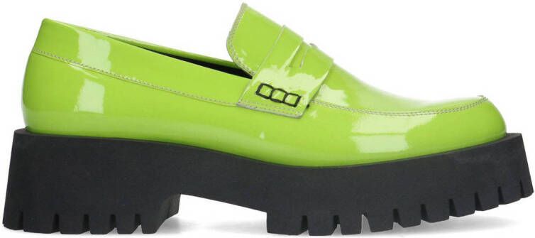 Sacha Dames Limegroene leren loafers