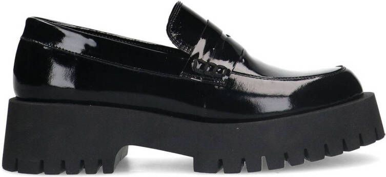 Sacha Dames Zwarte leren platform loafers