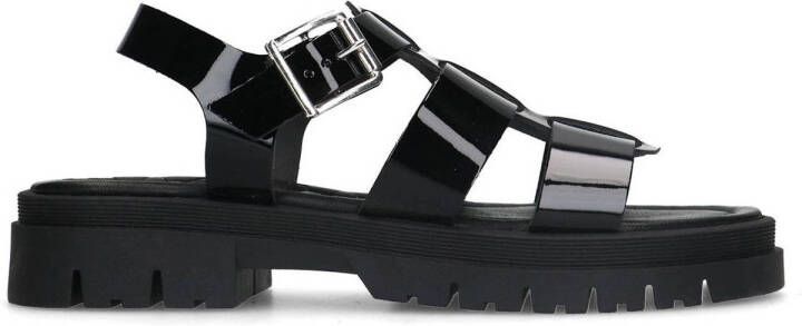 Sacha Dames Zwarte leren chunky sandalen