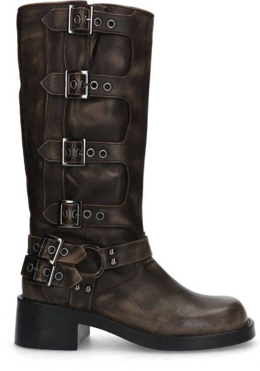 Sacha Dames PRE-ORDER Greywashed multi buckle biker boots