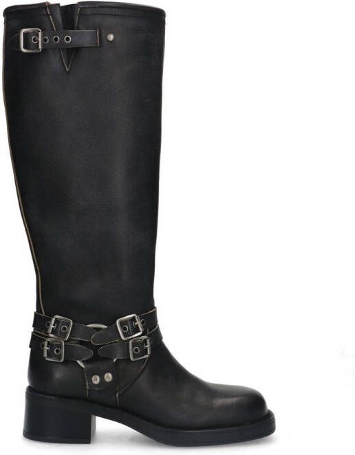 Sacha Dames PRE-ORDER Zwarte wide fit buckle biker boots