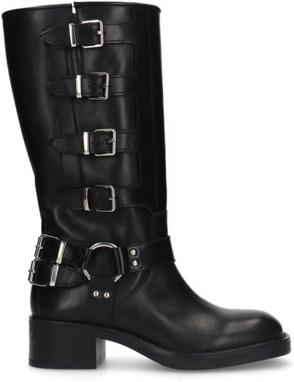 Sacha Dames Zwarte leren multi buckle biker boots