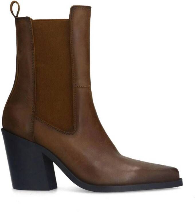 Sacha Dames Bruine leren chelsea boots met hak