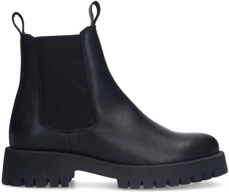 Sacha Dames Zwarte leren chunky chelsea boots