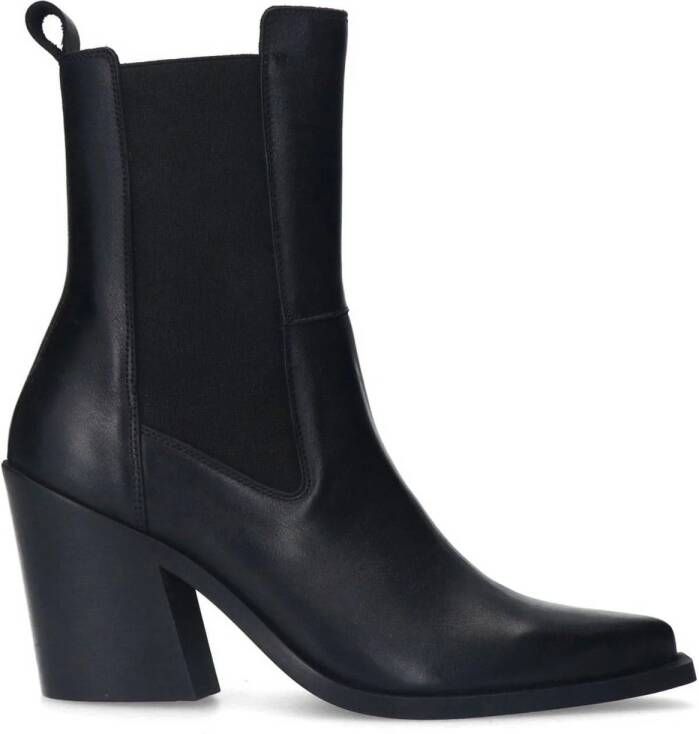 Sacha Dames Zwarte leren chelsea boots met hak