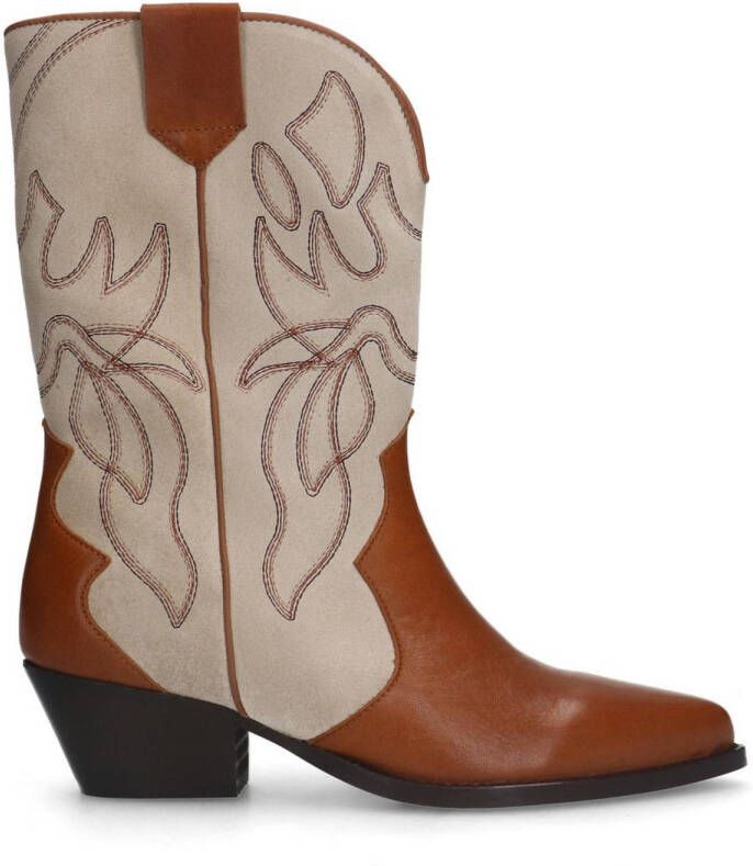 Sacha leren cowboylaarzen cognac beige