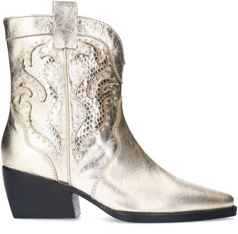 Sacha Dames Gouden metallic cowboylaarsjes met studs