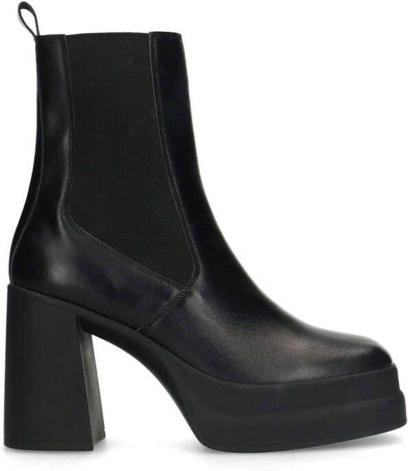 Sacha Dames Zwarte leren Chelsea boots met plateau hak