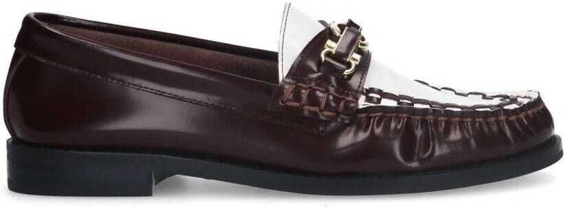 Sacha Dames Bruine leren loafers met goudkleurige chain