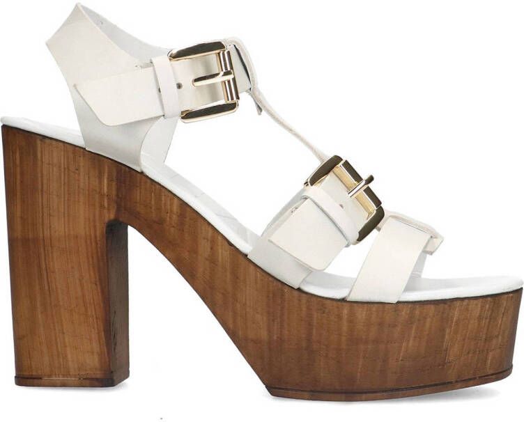 Sacha Dames Witte leren sandalen met plateau hak