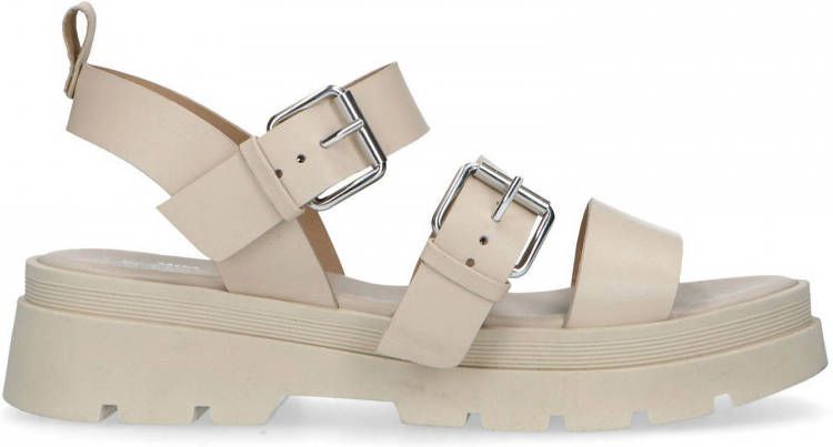 Sacha Dames Beige leren plateau sandalen met gespen