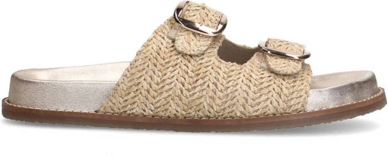 Sacha Dames Beige leren slippers met gespen