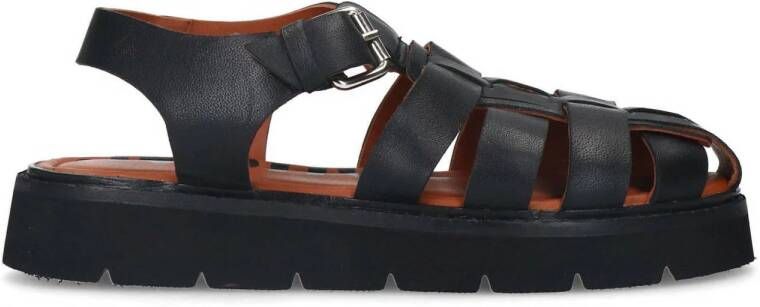 Sacha Dames Zwarte leren chunky sandalen