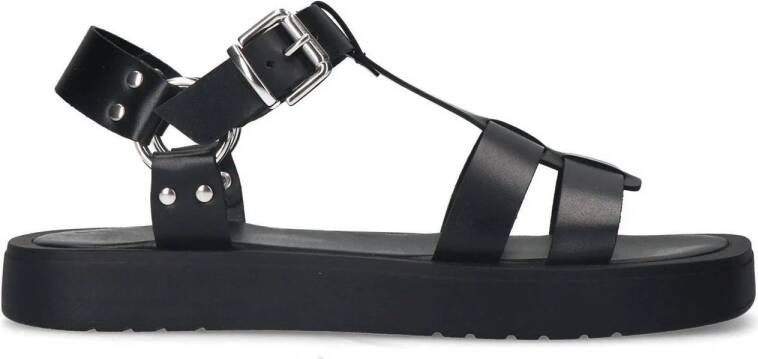 Sacha Dames Zwarte leren sandalen met buckles