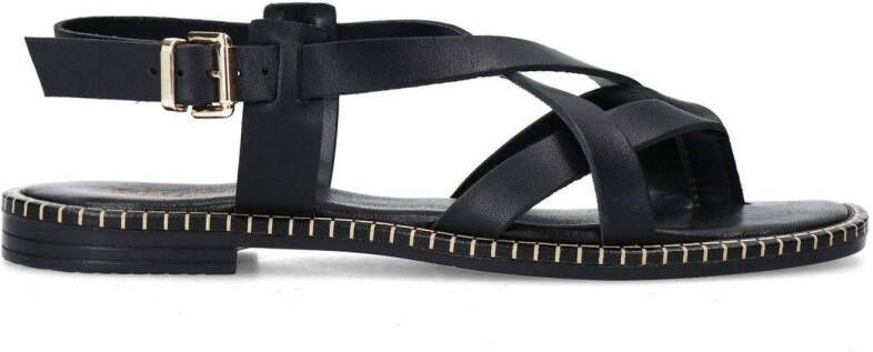 Sacha Dames Zwarte leren platte sandalen