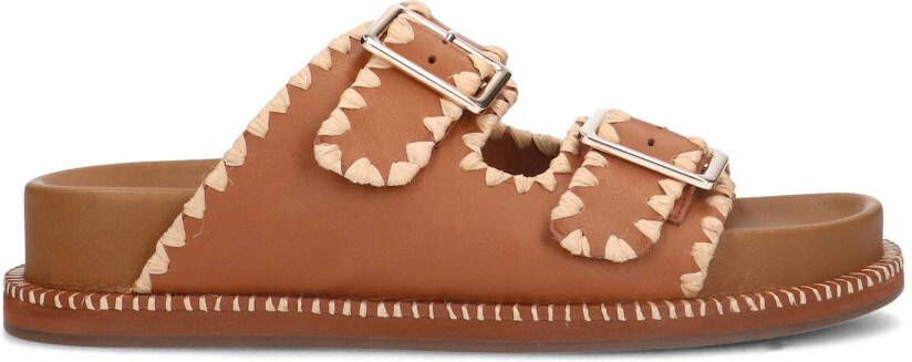 Sacha leren slippers beige