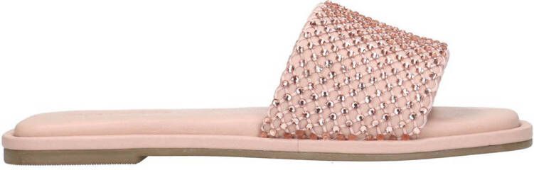 Sacha leren slippers met strass lichtroze