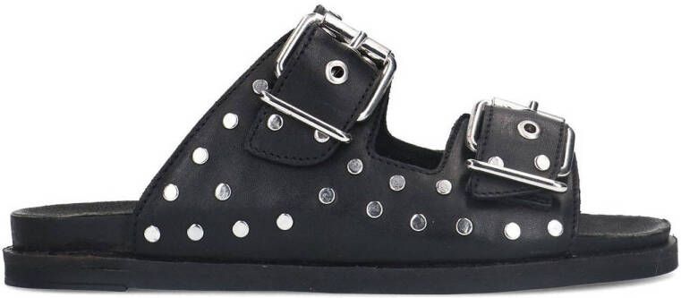 Sacha leren slippers met studs zwart