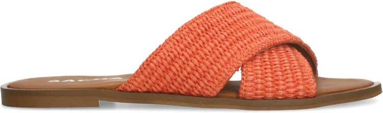 Sacha Dames Oranje slippers met gekruiste bandjes